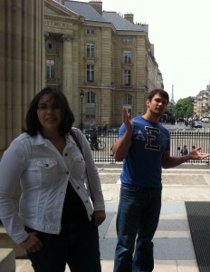 Georginna and Andrew at the Pantheon with the Eiffel Tower in the background